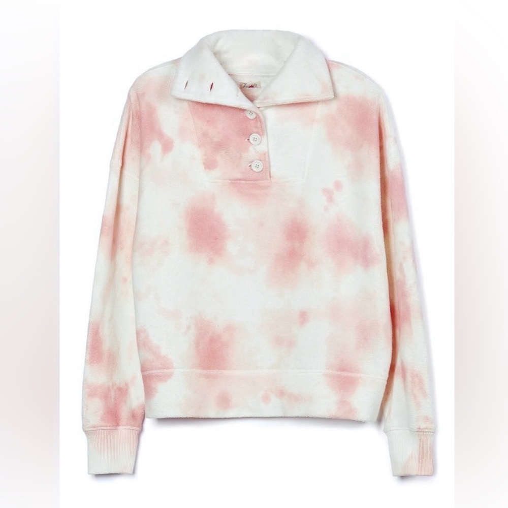 Faherty Tie Dye Popover Sweater Stretchy Cotton Oversized Peachy Tone size S